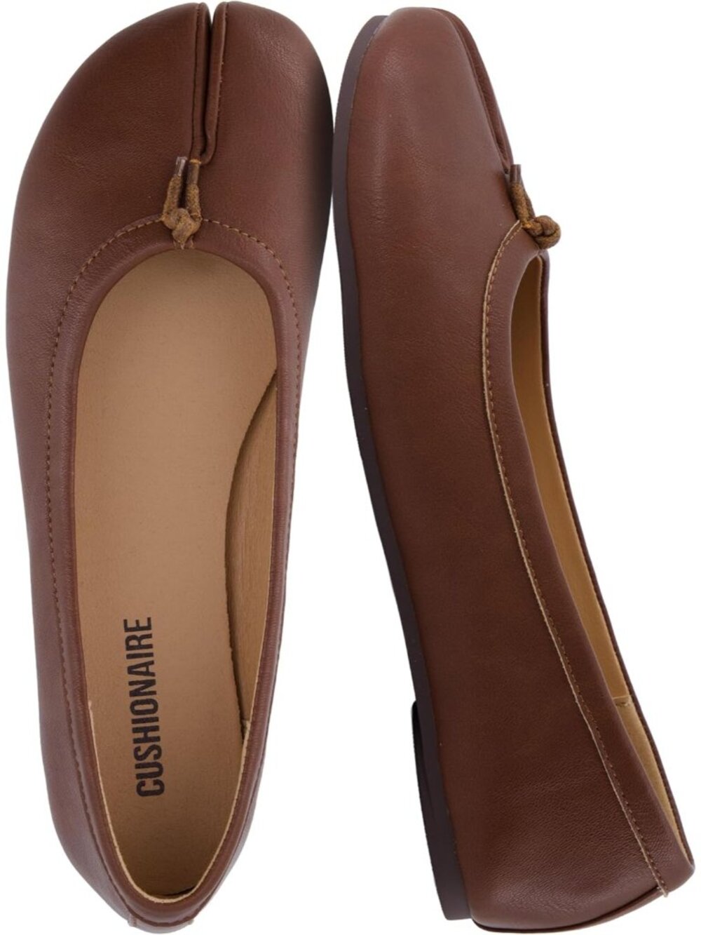 Women's Brown Faux Leather Split Toe Ballet Flats with Flexible Sole Soft Shoes